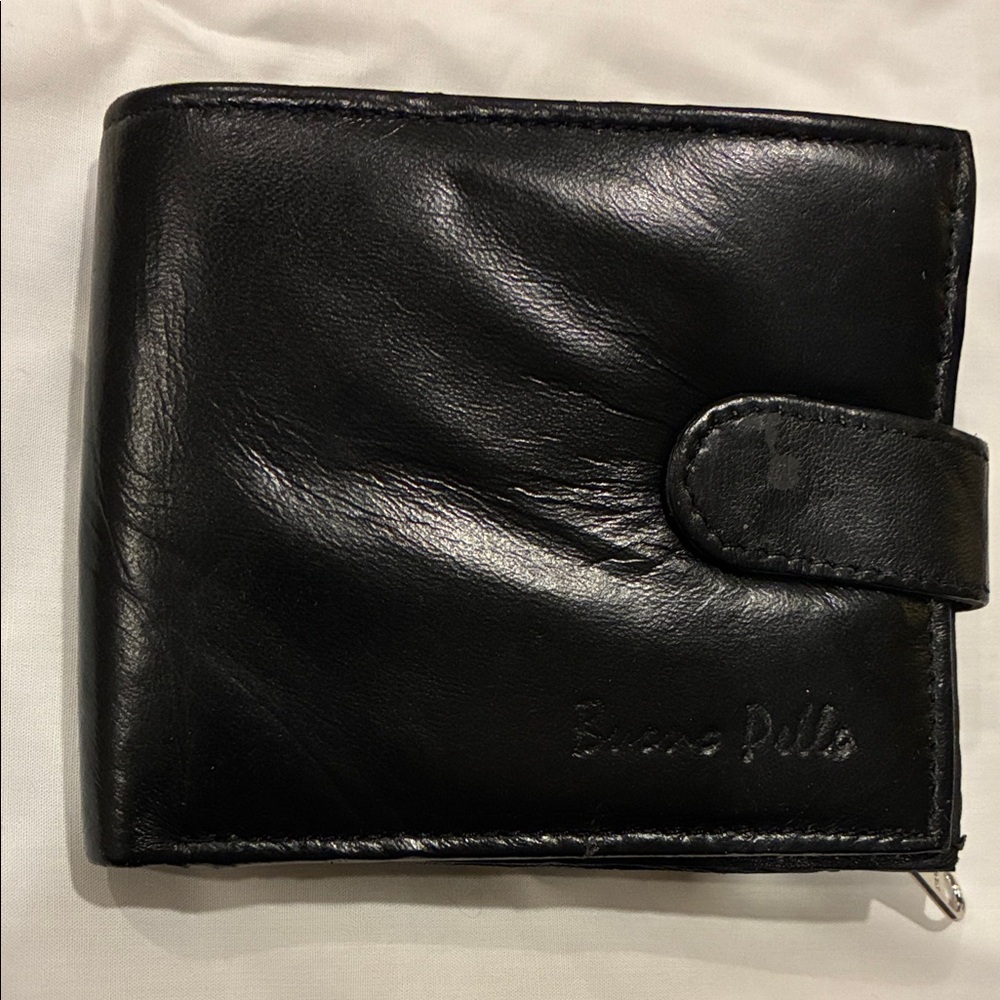 Black Leather Wallet Genuine Leather Billfold With zipper Pockets  Snap Closure